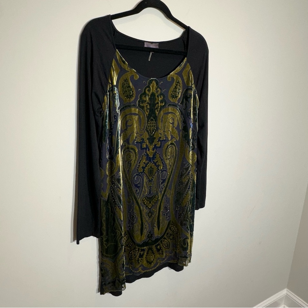 HALE BOB Velvet Burnout Long Sleeve Silk Dress With Beads Size M - Picture 2 of 15